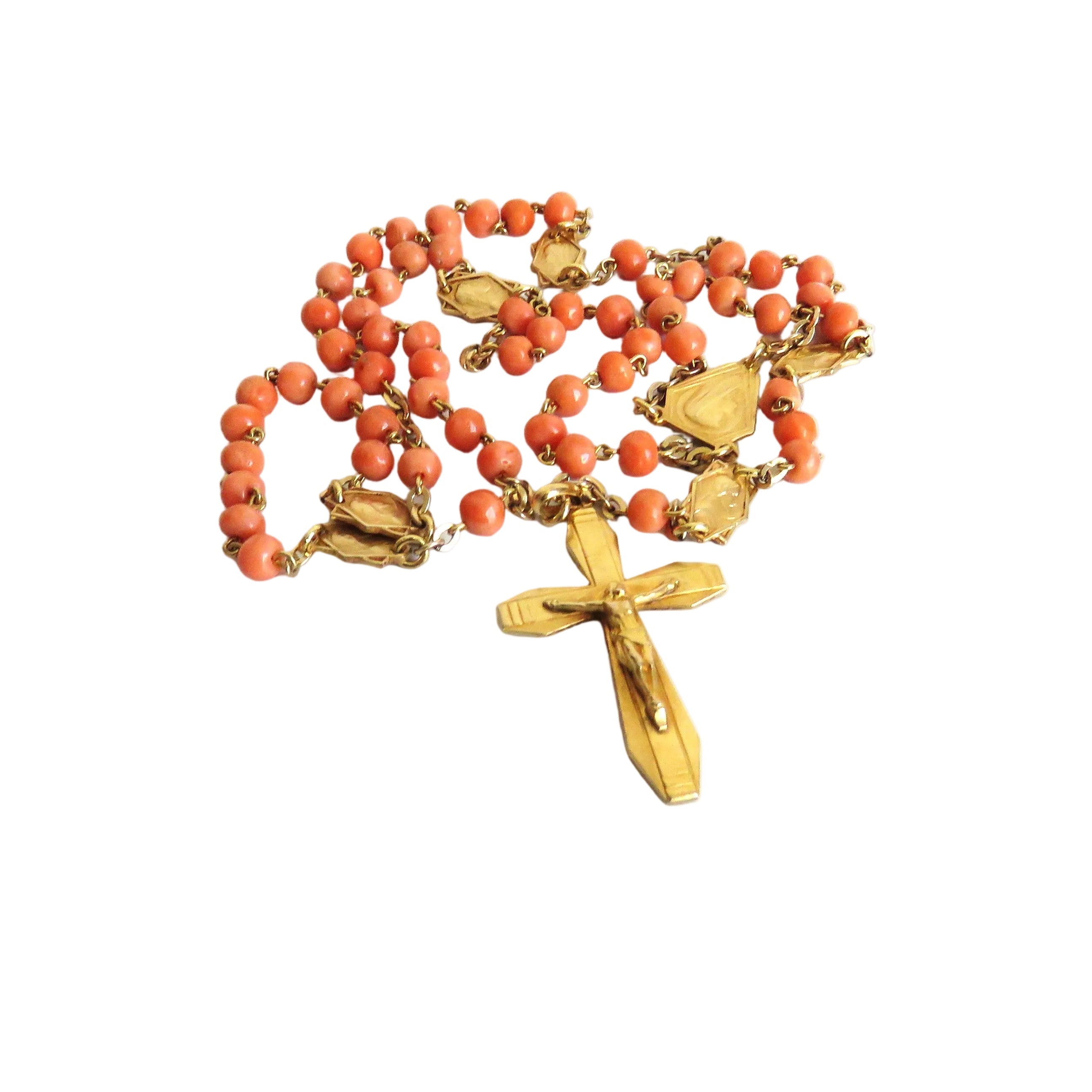 Antique French Coral Rosary Signed Karo Art Deco Coral Rosary - Vintage French Treasures