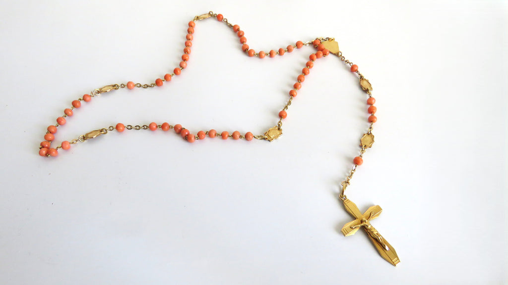 Antique French Coral Rosary Signed Karo Art Deco Coral Rosary - Vintage French Treasures