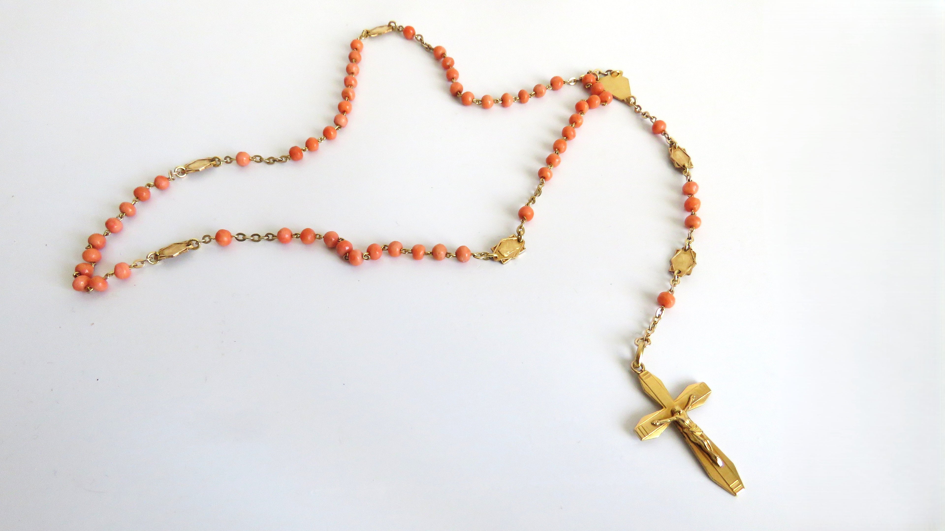 Antique French Coral Rosary Signed Karo Art Deco Coral Rosary - Vintage French Treasures