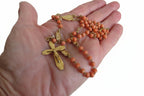 Antique French Coral Rosary Signed Karo Art Deco Coral Rosary -