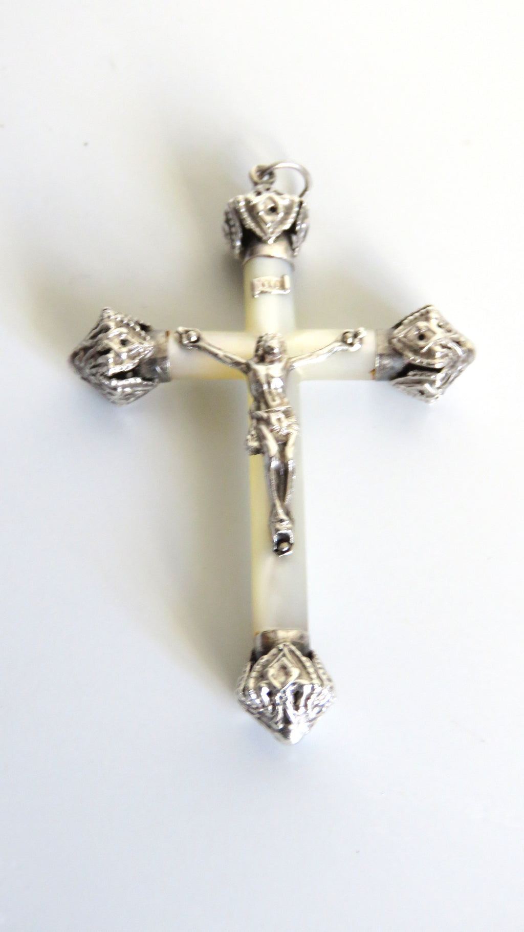 Elegant Antique French Silver & Mother of Pearl Crucifix – First Communion or Wedding Gift - Vintage French Treasures