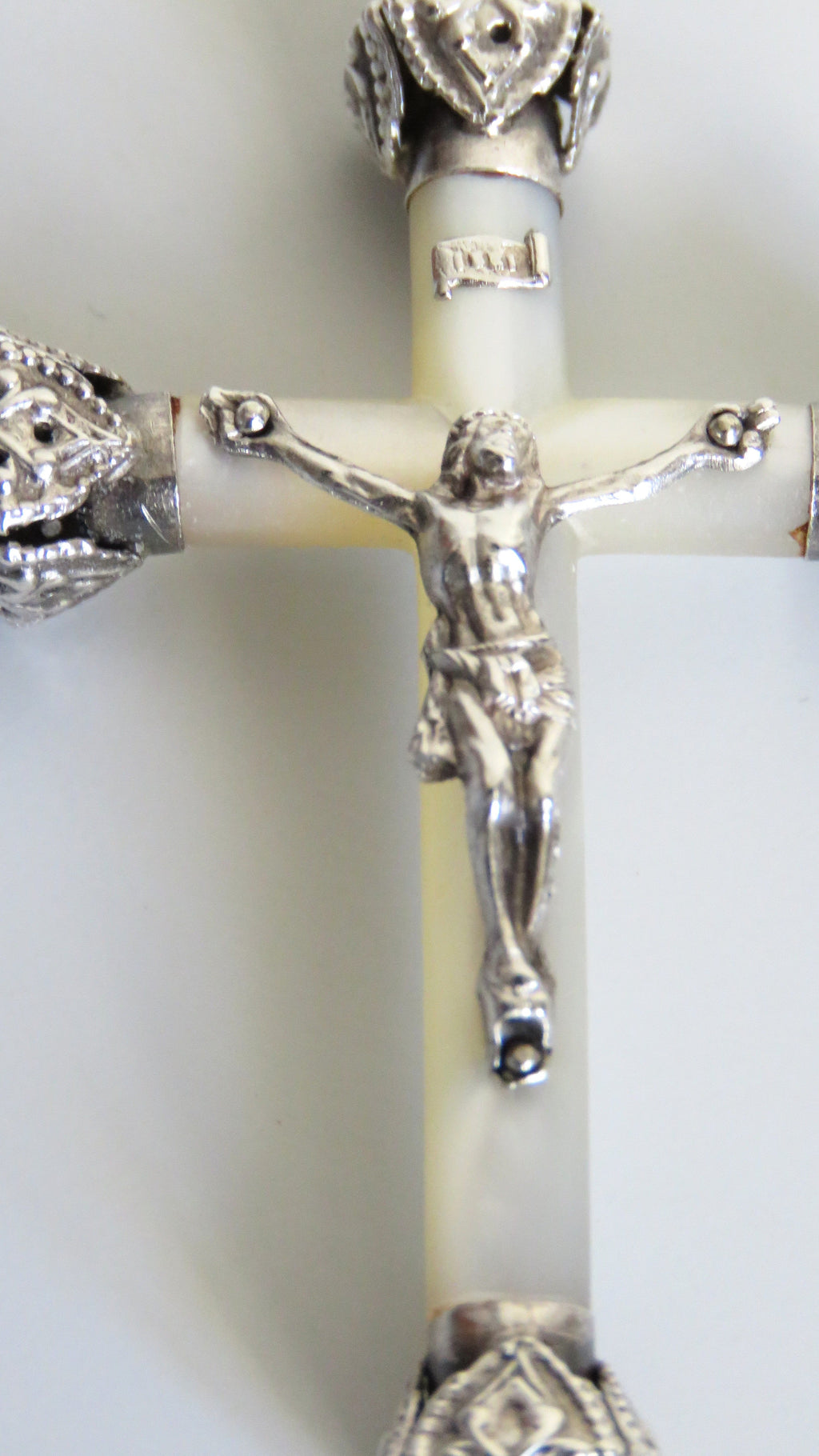 Elegant Antique French Silver & Mother of Pearl Crucifix – First Communion or Wedding Gift - Vintage French Treasures