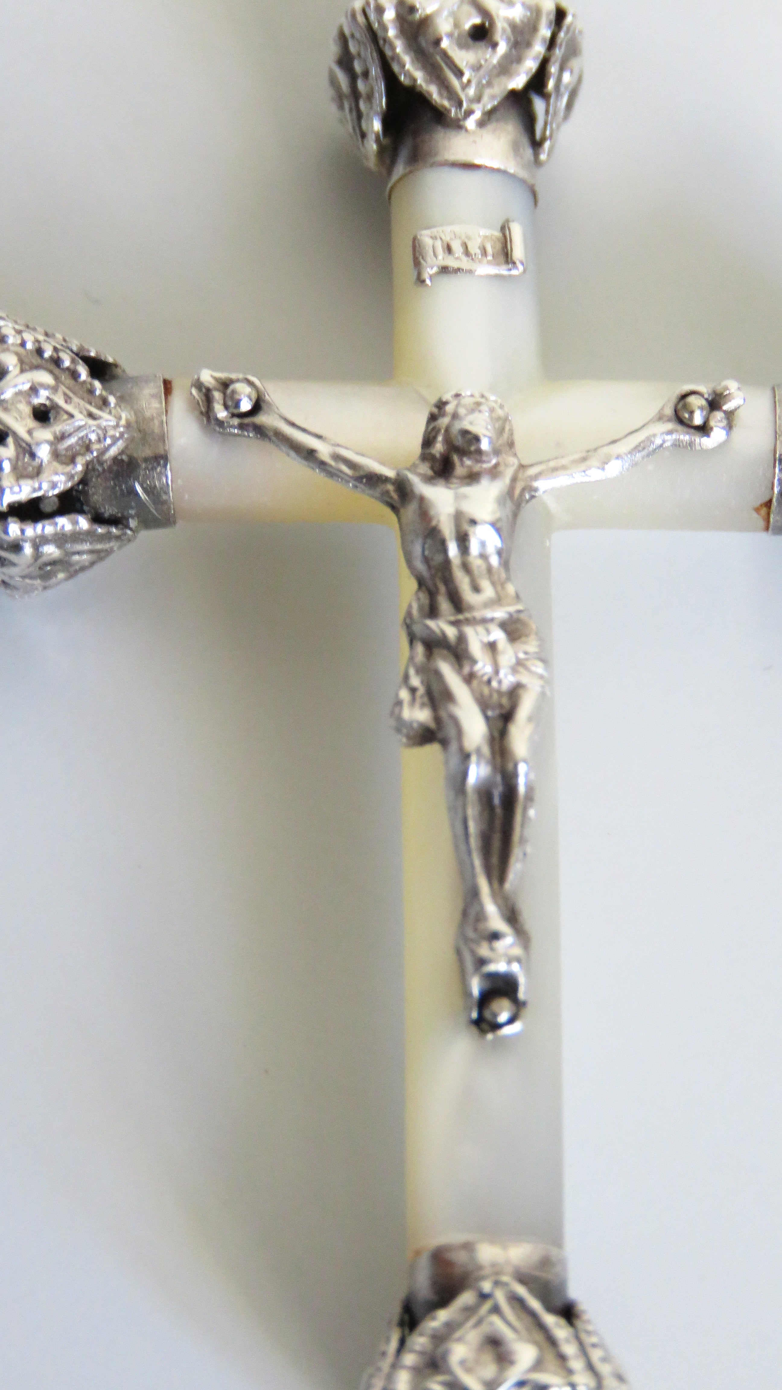 Elegant Antique French Silver & Mother of Pearl Crucifix – First Communion or Wedding Gift - Vintage French Treasures