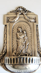Antique Silver Holy Water Font Virgin & Child -