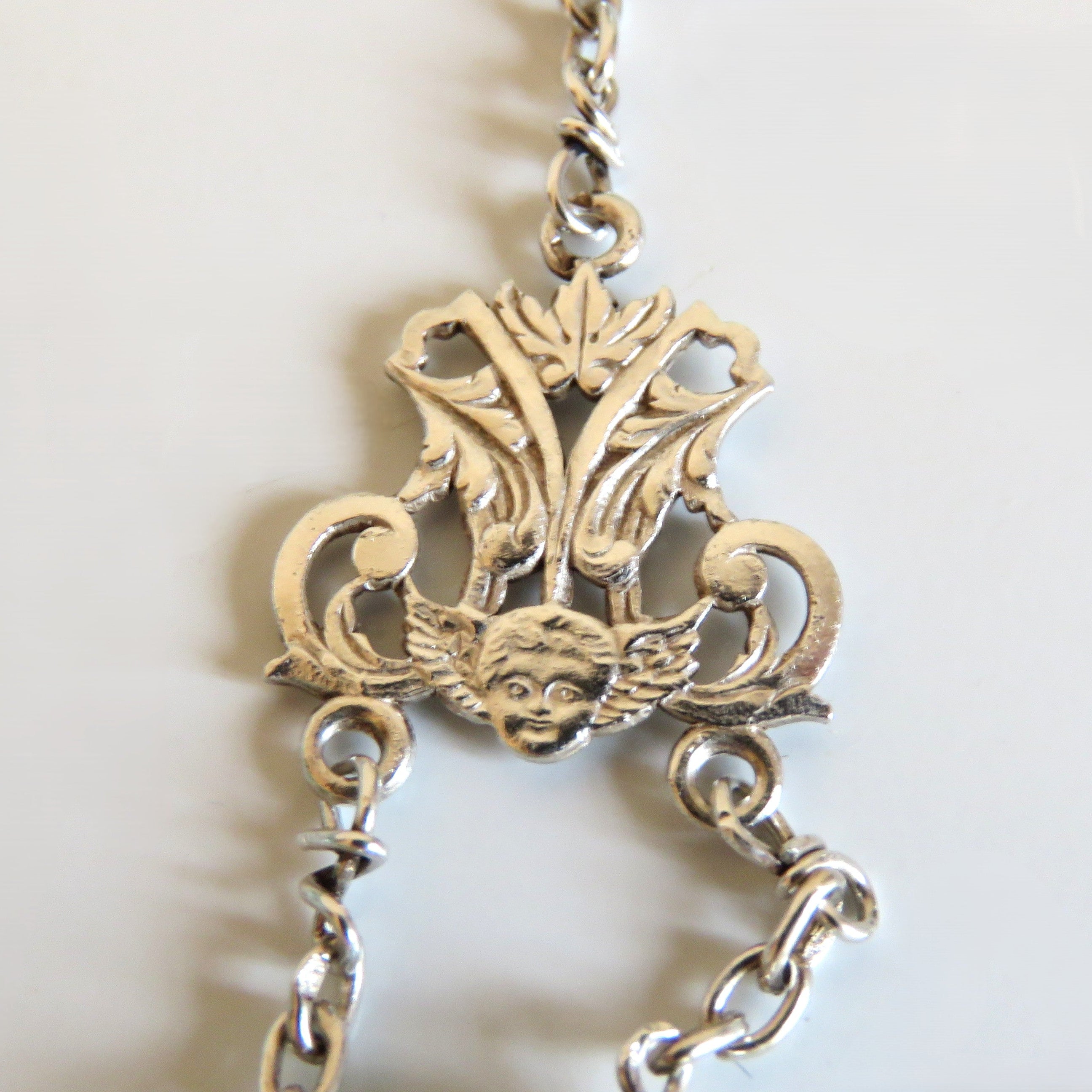 French Late 1920s Rosary Aqua Blue Glass Silver Crucifix Capped Beads - Vintage French Treasures