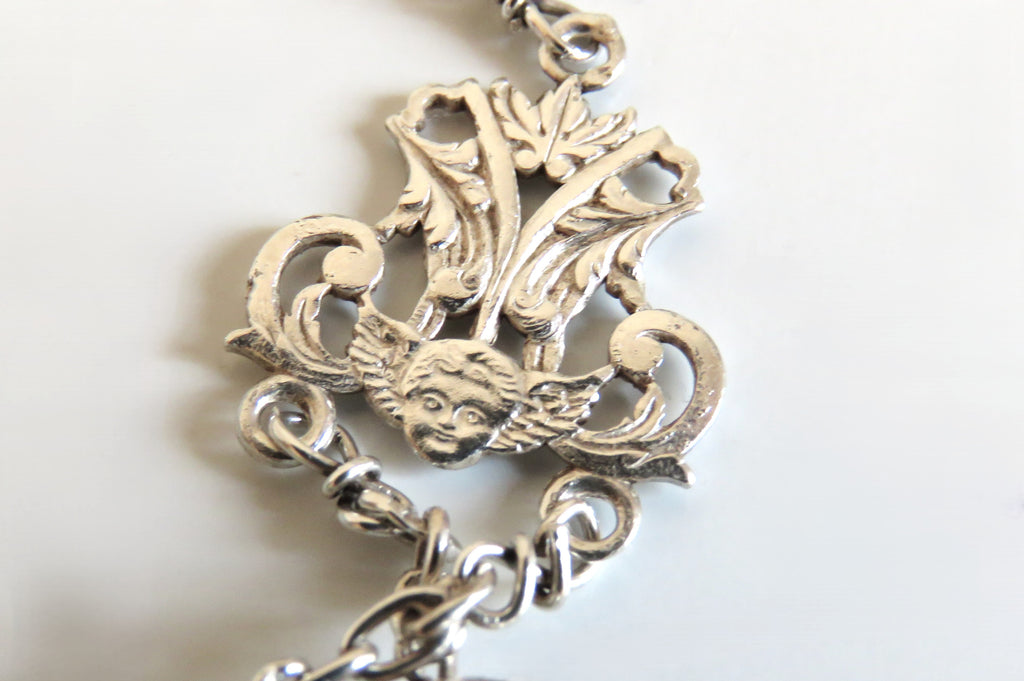 French Late 1920s Rosary Aqua Blue Glass Silver Crucifix Capped Beads - Vintage French Treasures