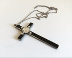 Antique Spanish Holy Family Cross Pendant Dated 1919 with Silver Chain -