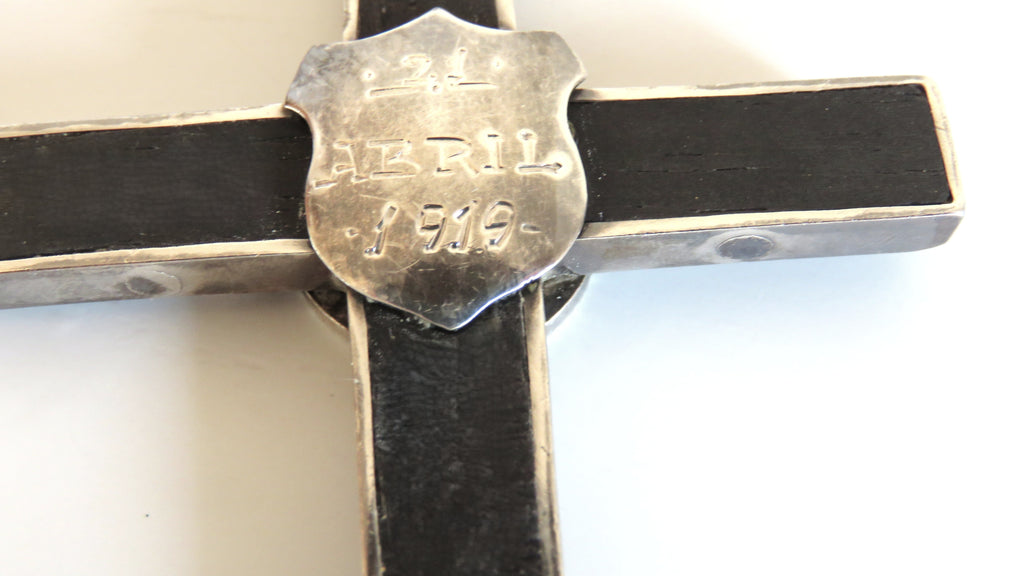 Antique Spanish Holy Family Cross Pendant Dated 1919 with Silver Chain - Vintage French Treasures