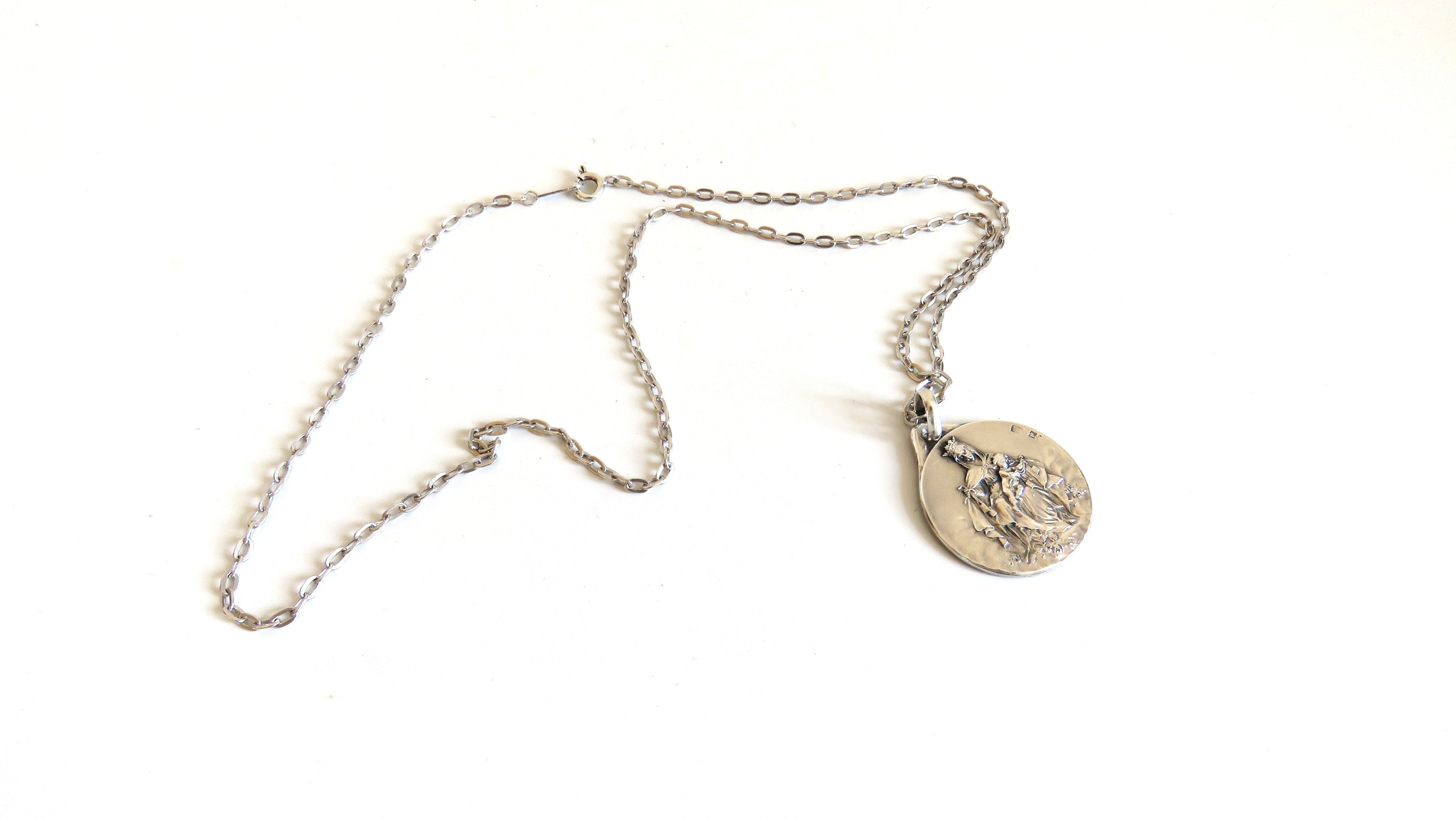 French Hallmarked Silver Scapular Medal Necklace, Antique Catholic Pendant - Vintage French Treasures