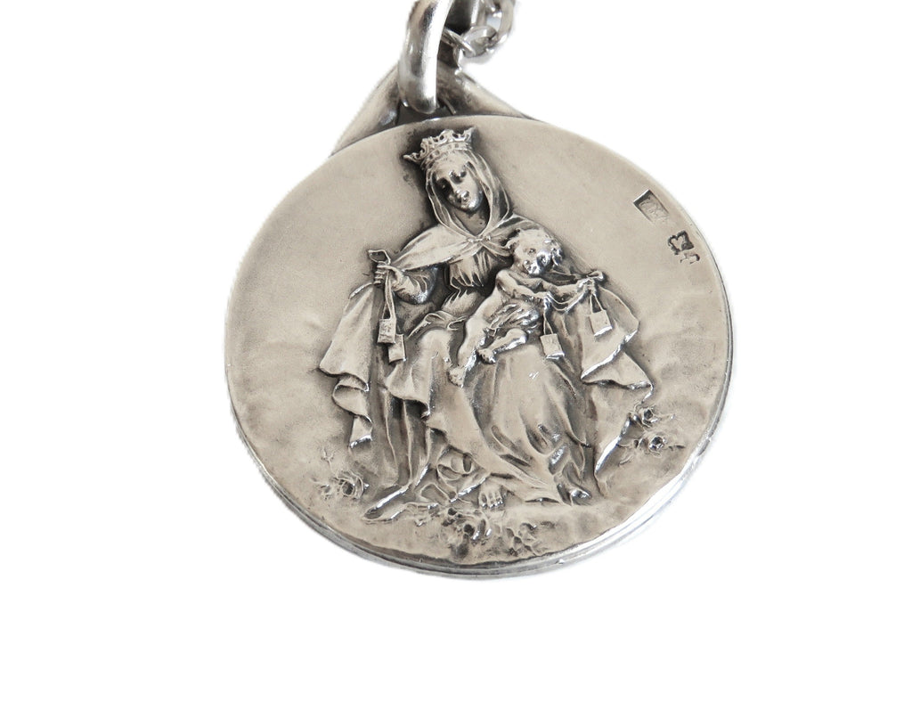 French Hallmarked Silver Scapular Medal Necklace, Antique Catholic Pendant - Vintage French Treasures