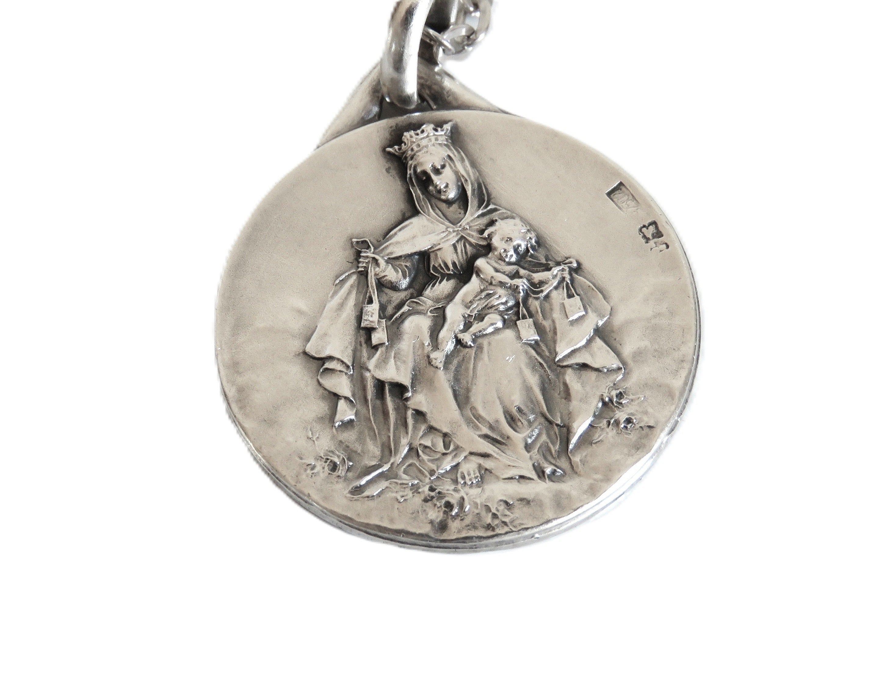 French Hallmarked Silver Scapular Medal Necklace, Antique Catholic Pendant - Vintage French Treasures