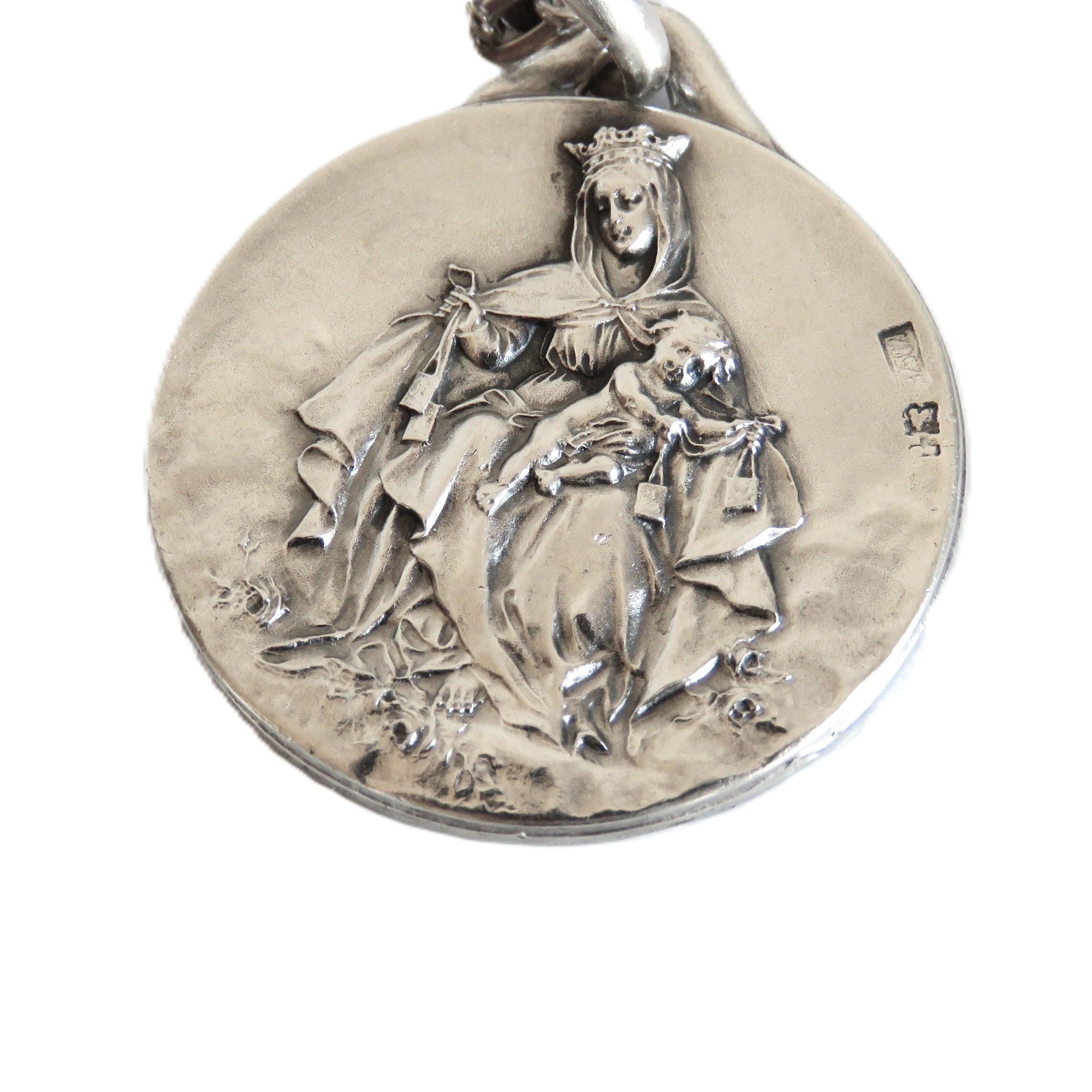 French Hallmarked Silver Scapular Medal Necklace, Antique Catholic Pendant - Vintage French Treasures