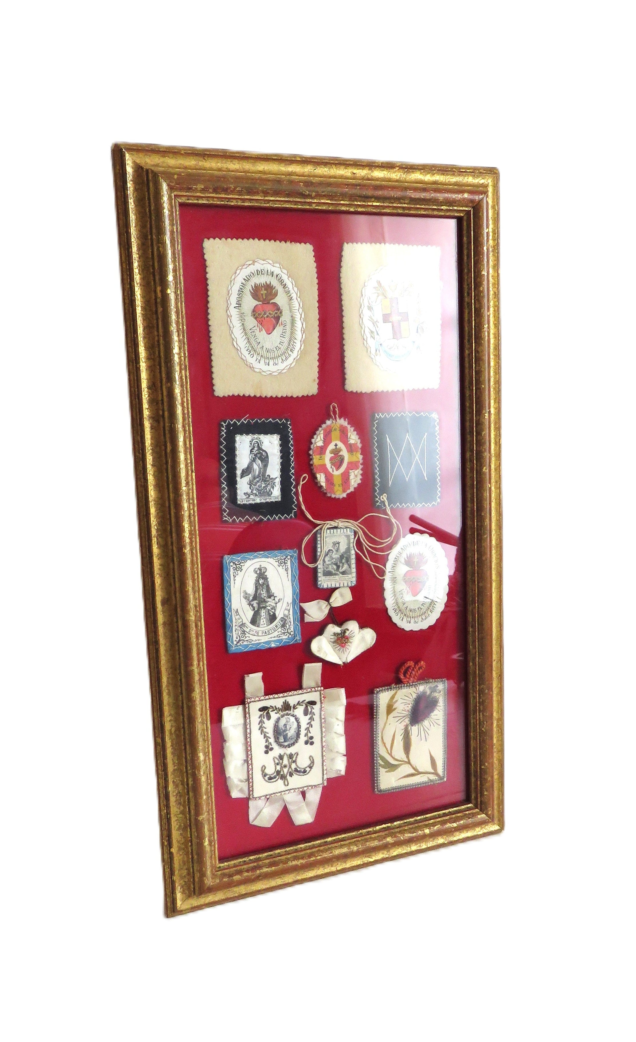 Antique French Devotional Shadow Box with Sacred Heart Ex Votos and Marian Keepsakes - Vintage French Treasures
