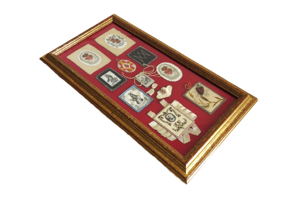 Antique French Devotional Shadow Box with Sacred Heart Ex Votos and Marian Keepsakes - Vintage French Treasures