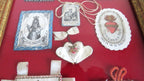 Antique French Devotional Shadow Box with Sacred Heart Ex Votos and Marian Keepsakes -