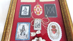 Antique French Devotional Shadow Box with Sacred Heart Ex Votos and Marian Keepsakes -