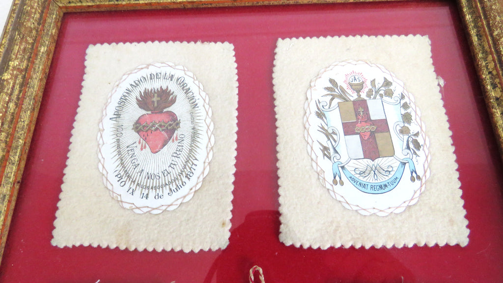 Antique French Devotional Shadow Box with Sacred Heart Ex Votos and Marian Keepsakes - Vintage French Treasures