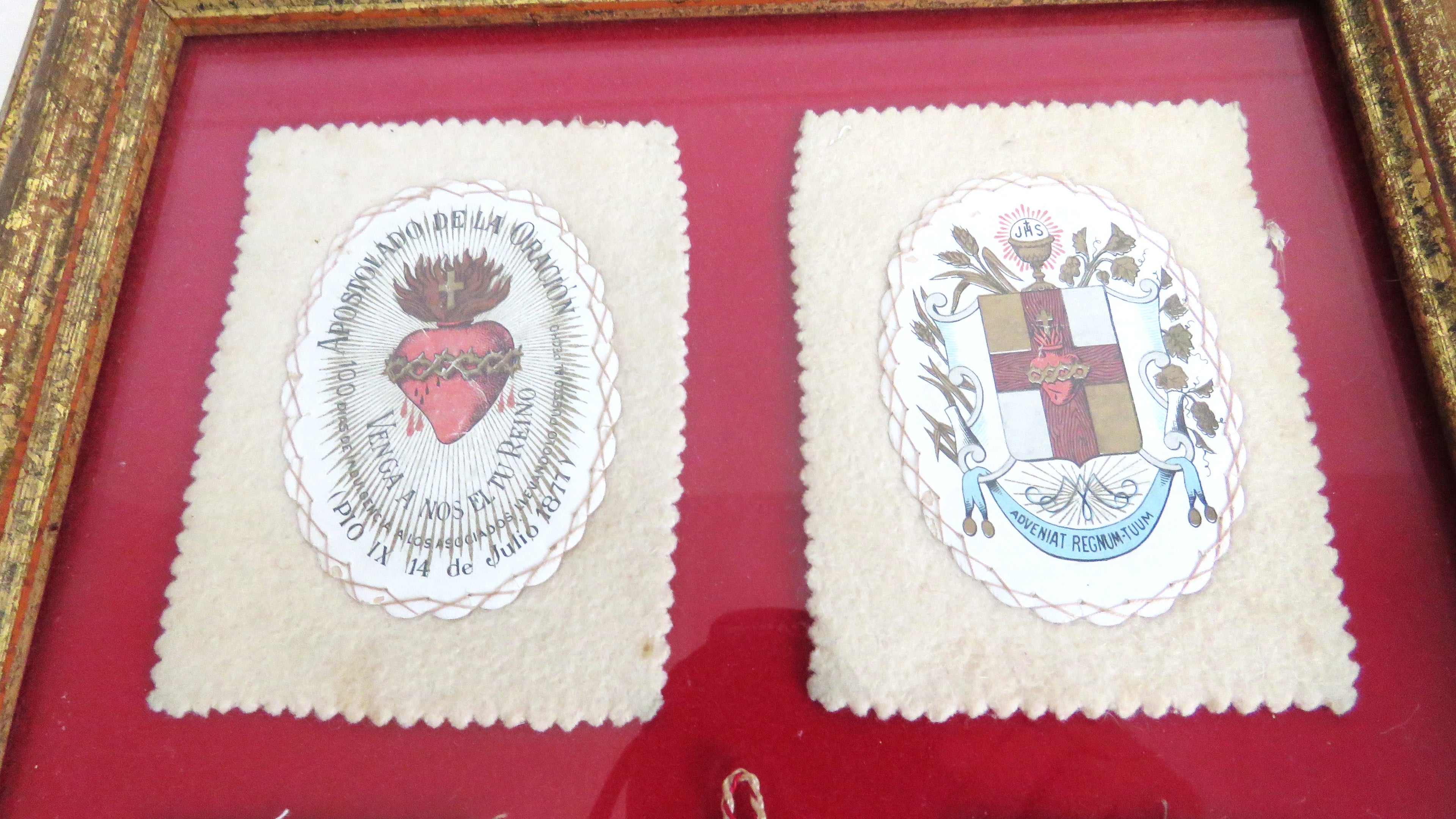 Antique French Devotional Shadow Box with Sacred Heart Ex Votos and Marian Keepsakes - Vintage French Treasures