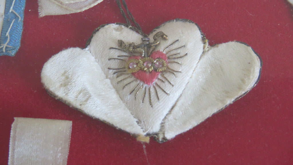 Antique French Devotional Shadow Box with Sacred Heart Ex Votos and Marian Keepsakes - Vintage French Treasures