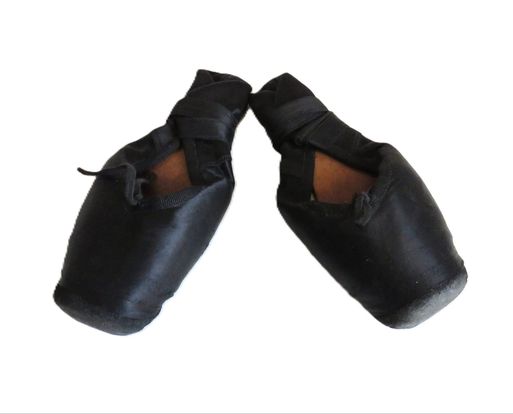 Antique French Ballet Shoes – Black Satin Pointe Slippers – Paris – Size 11 - Vintage French Treasures