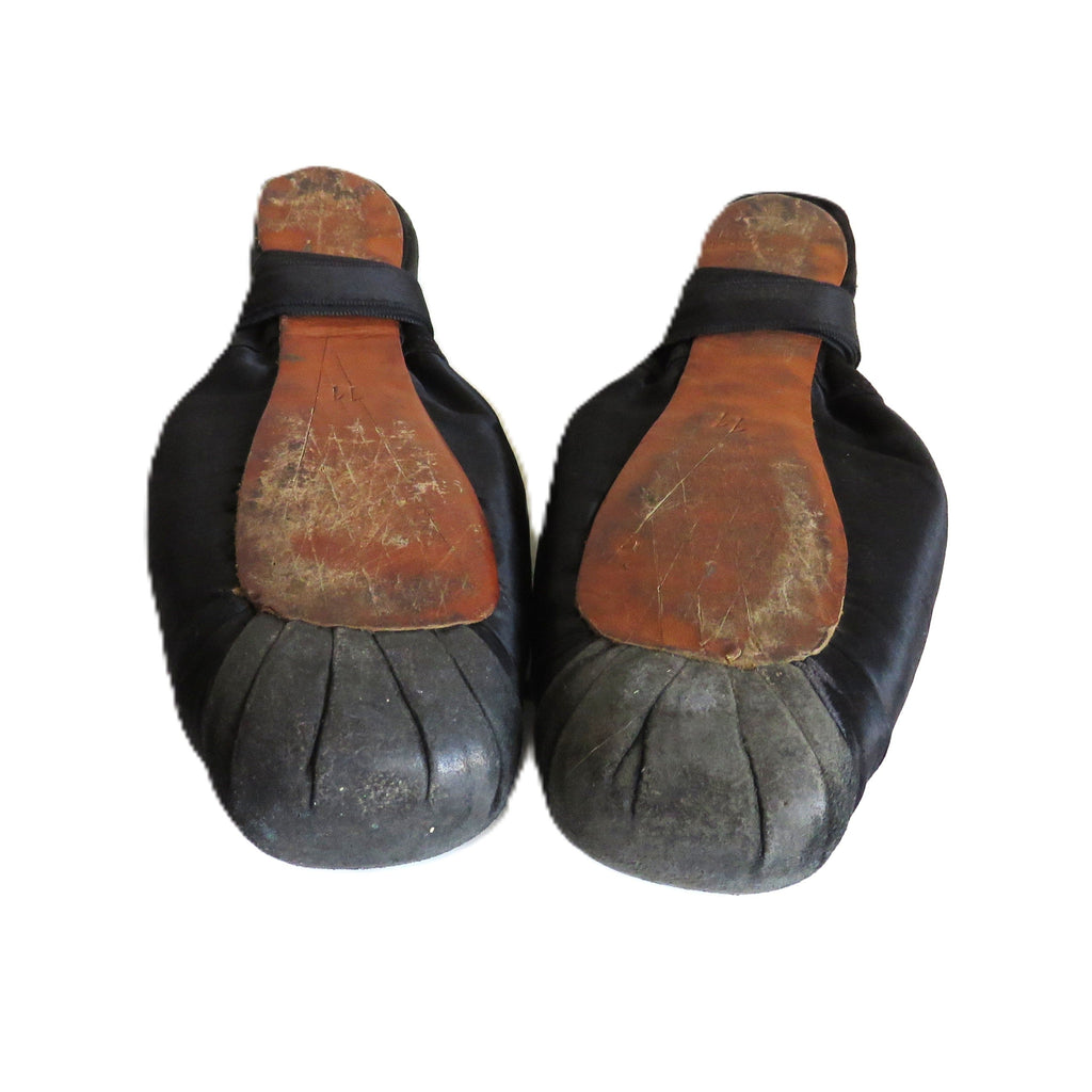 Antique French Ballet Shoes – Black Satin Pointe Slippers – Paris – Size 11 - Vintage French Treasures