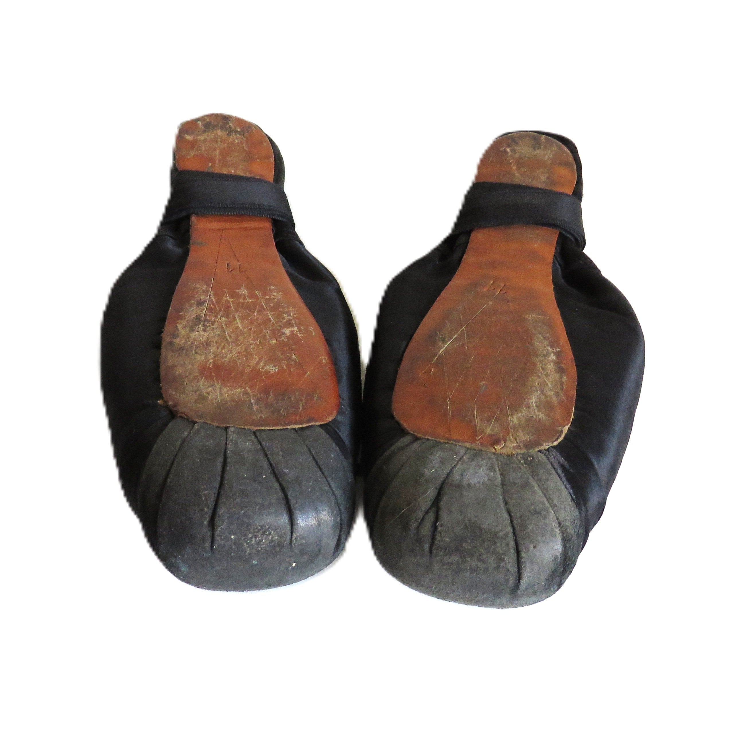 Antique French Ballet Shoes – Black Satin Pointe Slippers – Paris – Size 11 - Vintage French Treasures