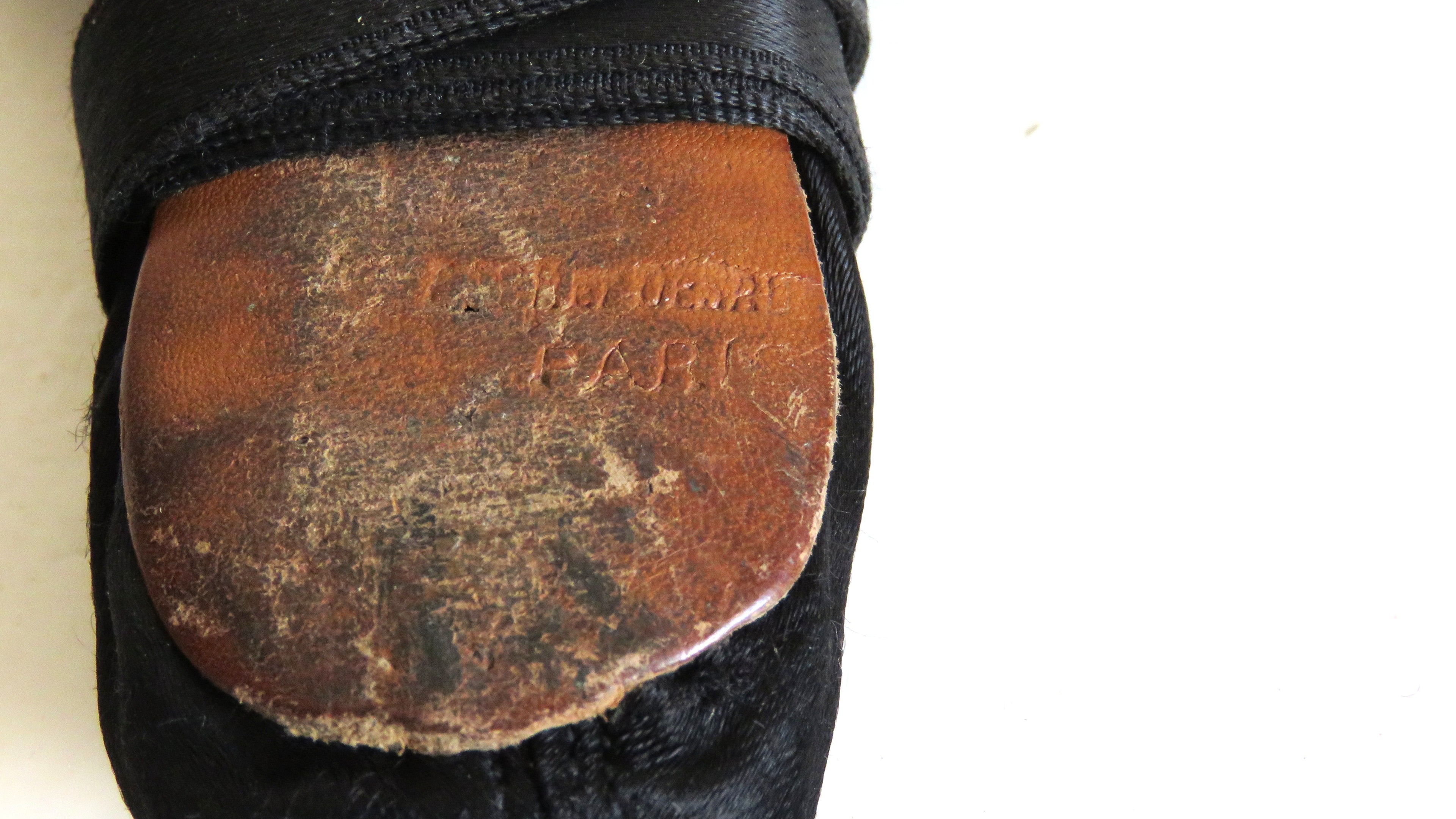 Antique French Ballet Shoes – Black Satin Pointe Slippers – Paris – Size 11 - Vintage French Treasures