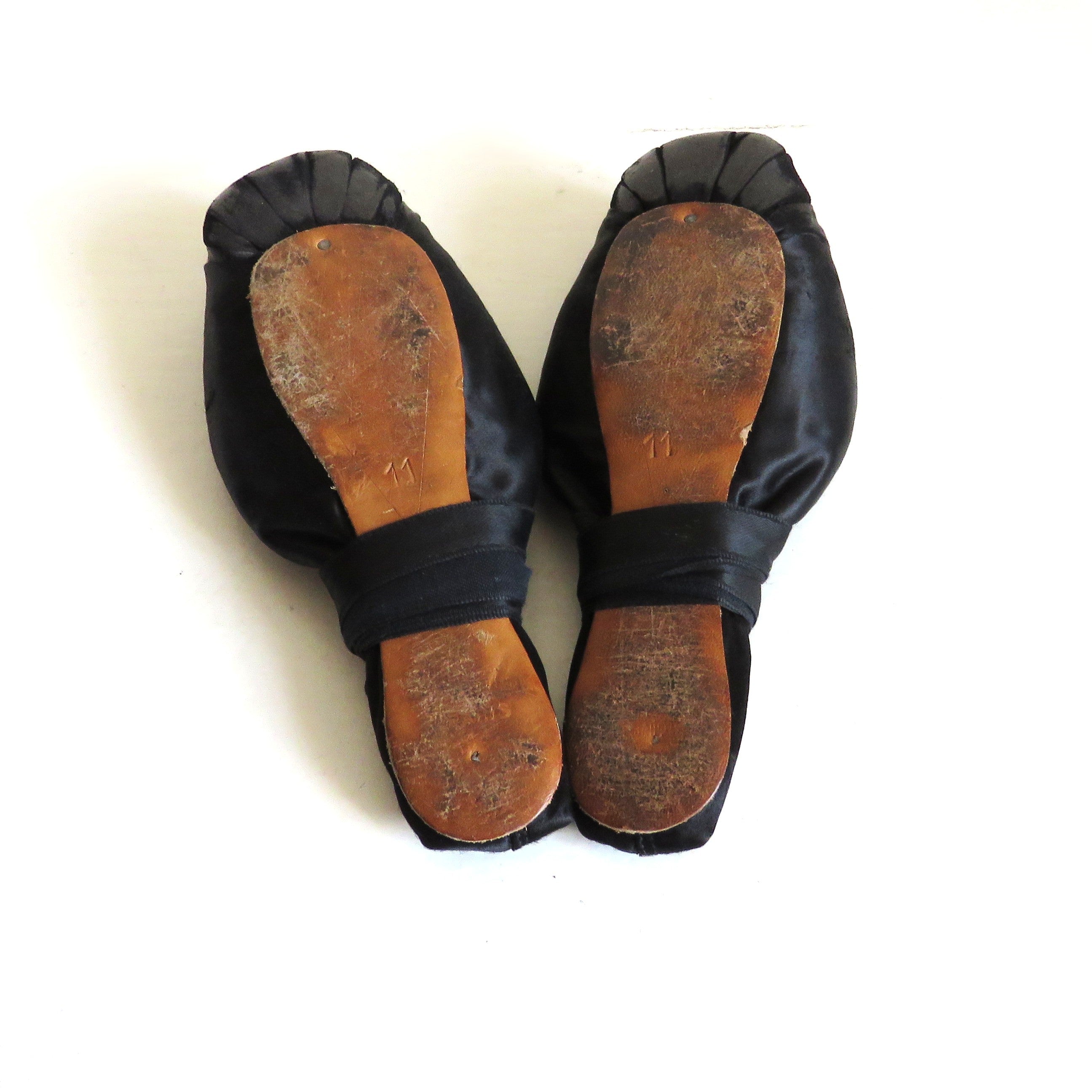 Antique French Ballet Shoes – Black Satin Pointe Slippers – Paris – Size 11 - Vintage French Treasures