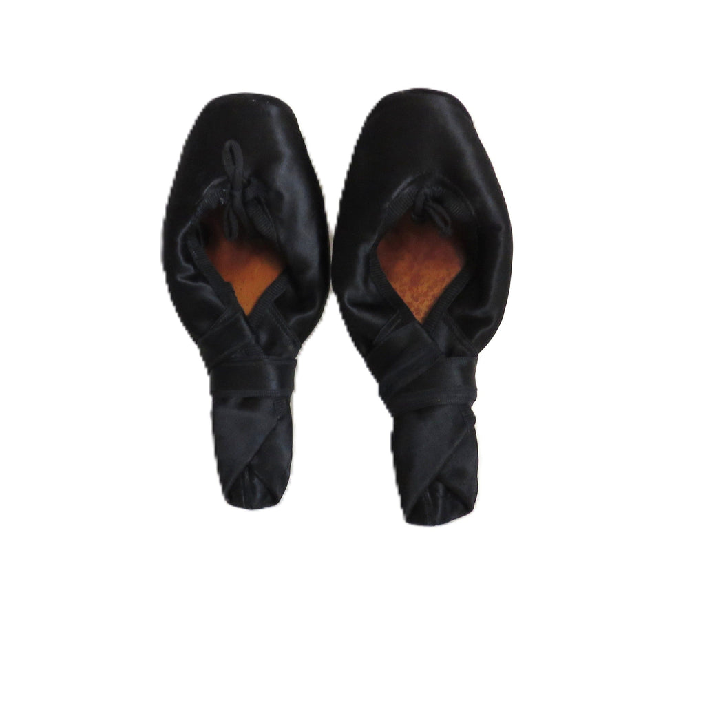 Antique French Ballet Shoes – Black Satin Pointe Slippers – Paris – Size 11 - Vintage French Treasures