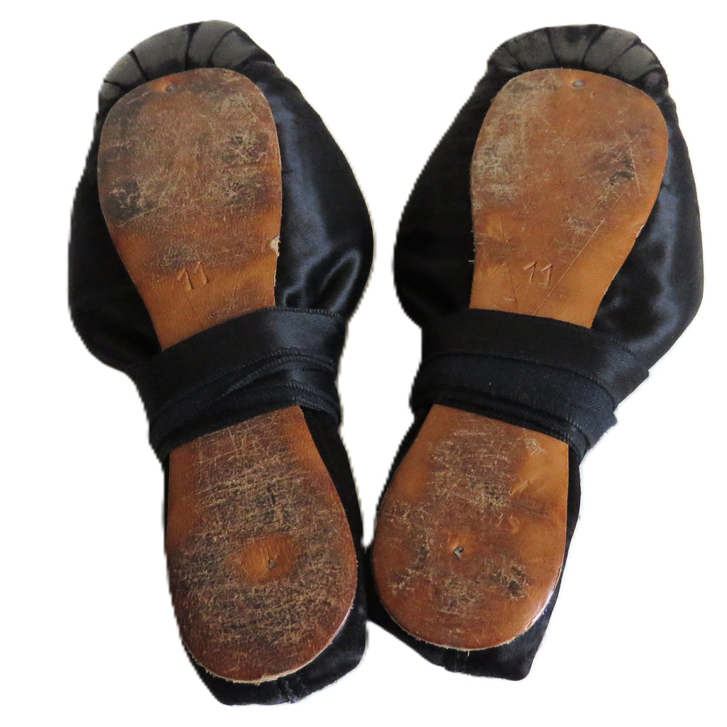 Antique French Ballet Shoes – Black Satin Pointe Slippers – Paris – Size 11 - Vintage French Treasures