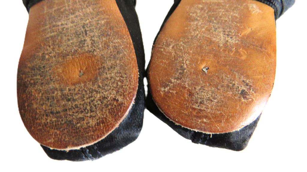 Antique French Ballet Shoes – Black Satin Pointe Slippers – Paris – Size 11 - Vintage French Treasures