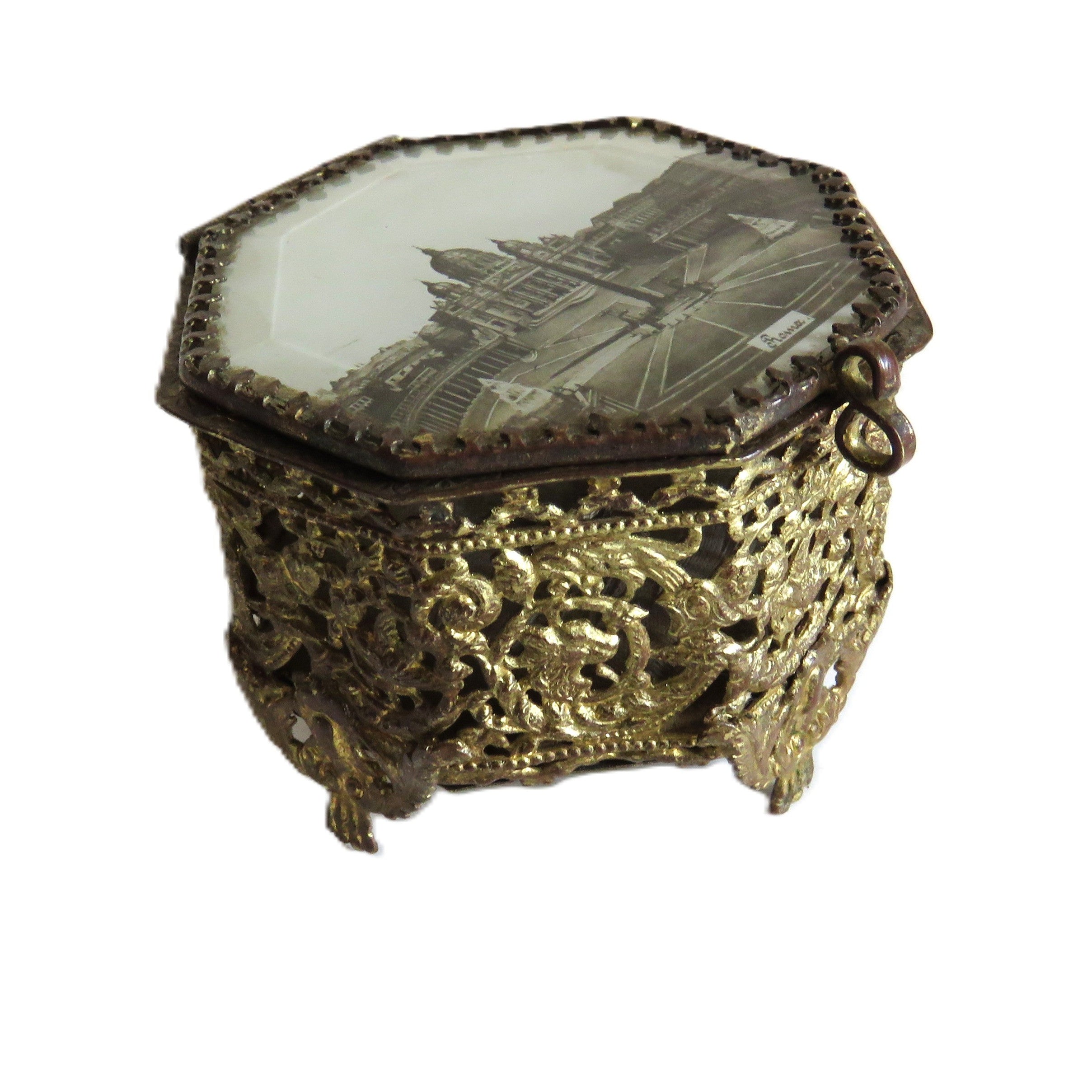 Vintage Italian Filigree Trinket Box with St Peter’s Basilica Rome Souvenir Lid - Vintage French Treasures