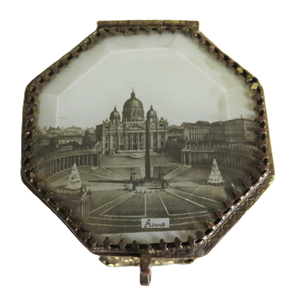 Vintage Italian Filigree Trinket Box with St Peter’s Basilica Rome Souvenir Lid - Vintage French Treasures