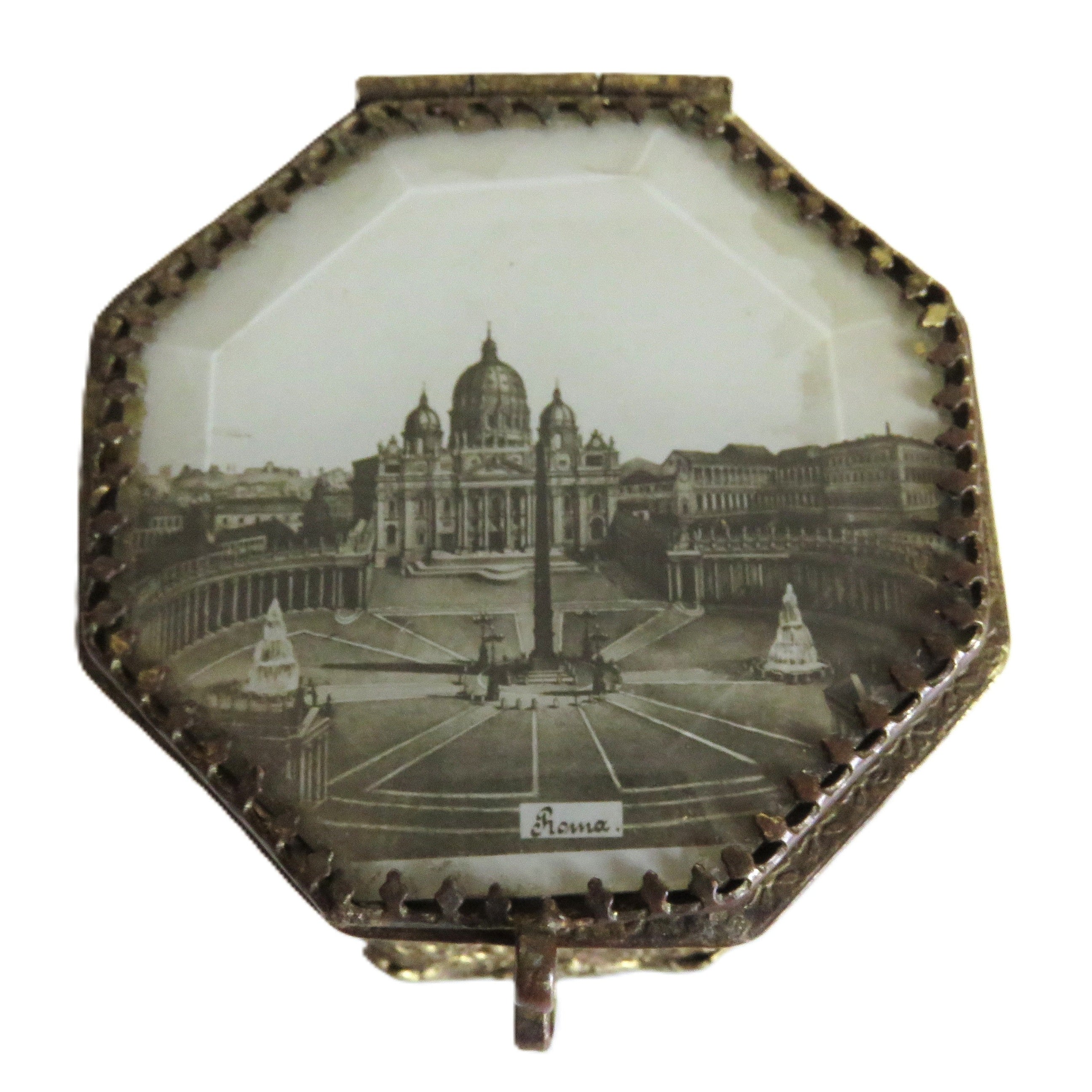 Vintage Italian Filigree Trinket Box with St Peter’s Basilica Rome Souvenir Lid - Vintage French Treasures