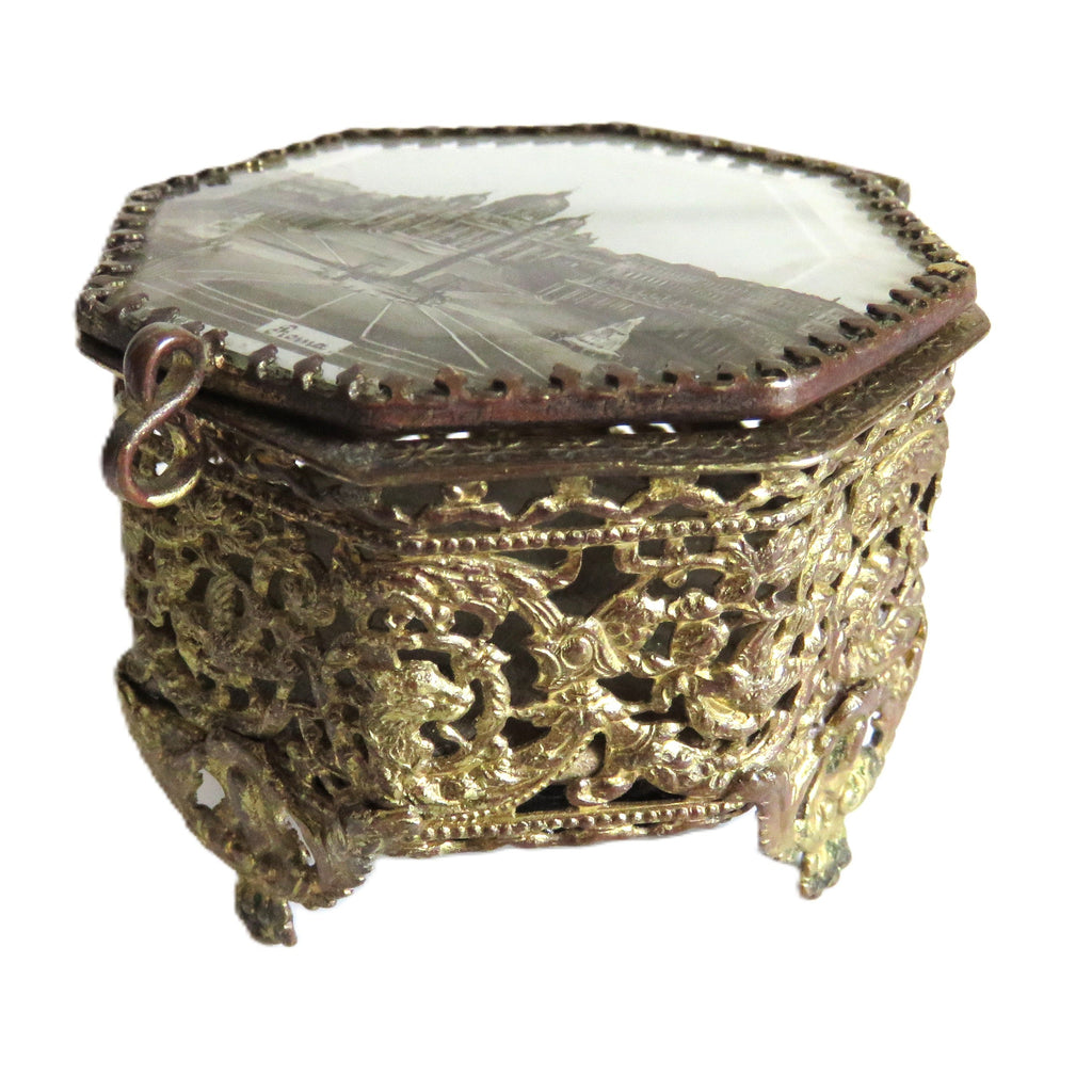 Vintage Italian Filigree Trinket Box with St Peter’s Basilica Rome Souvenir Lid - Vintage French Treasures