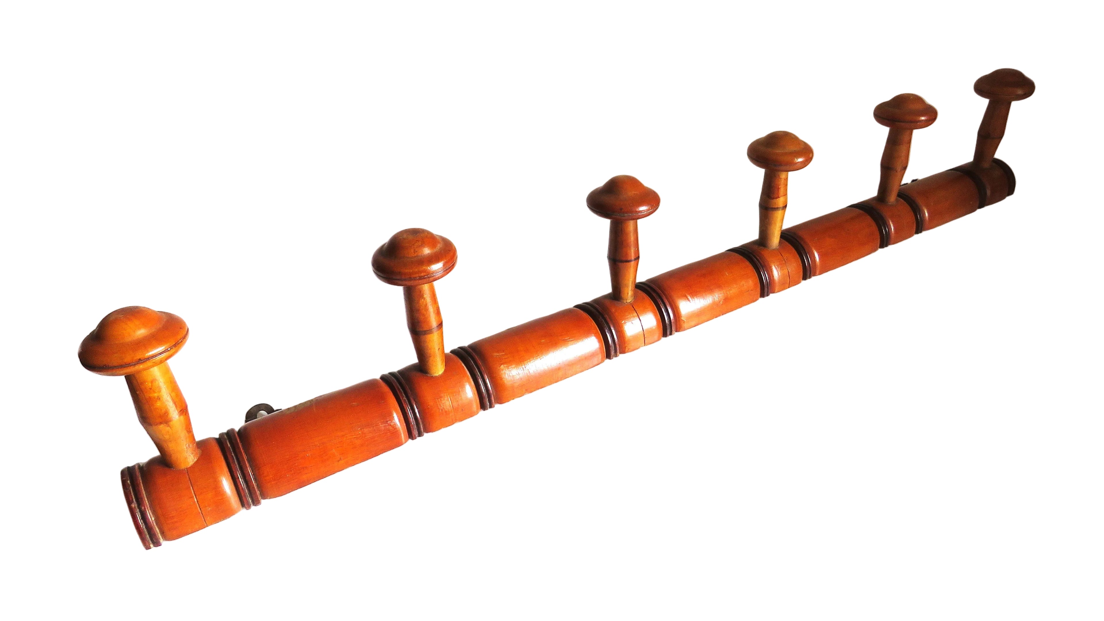 Antique French Wooden Wall Coat Rack with Six Pegs – Rustic Country Farmhouse Peg Rack - Vintage French Treasures