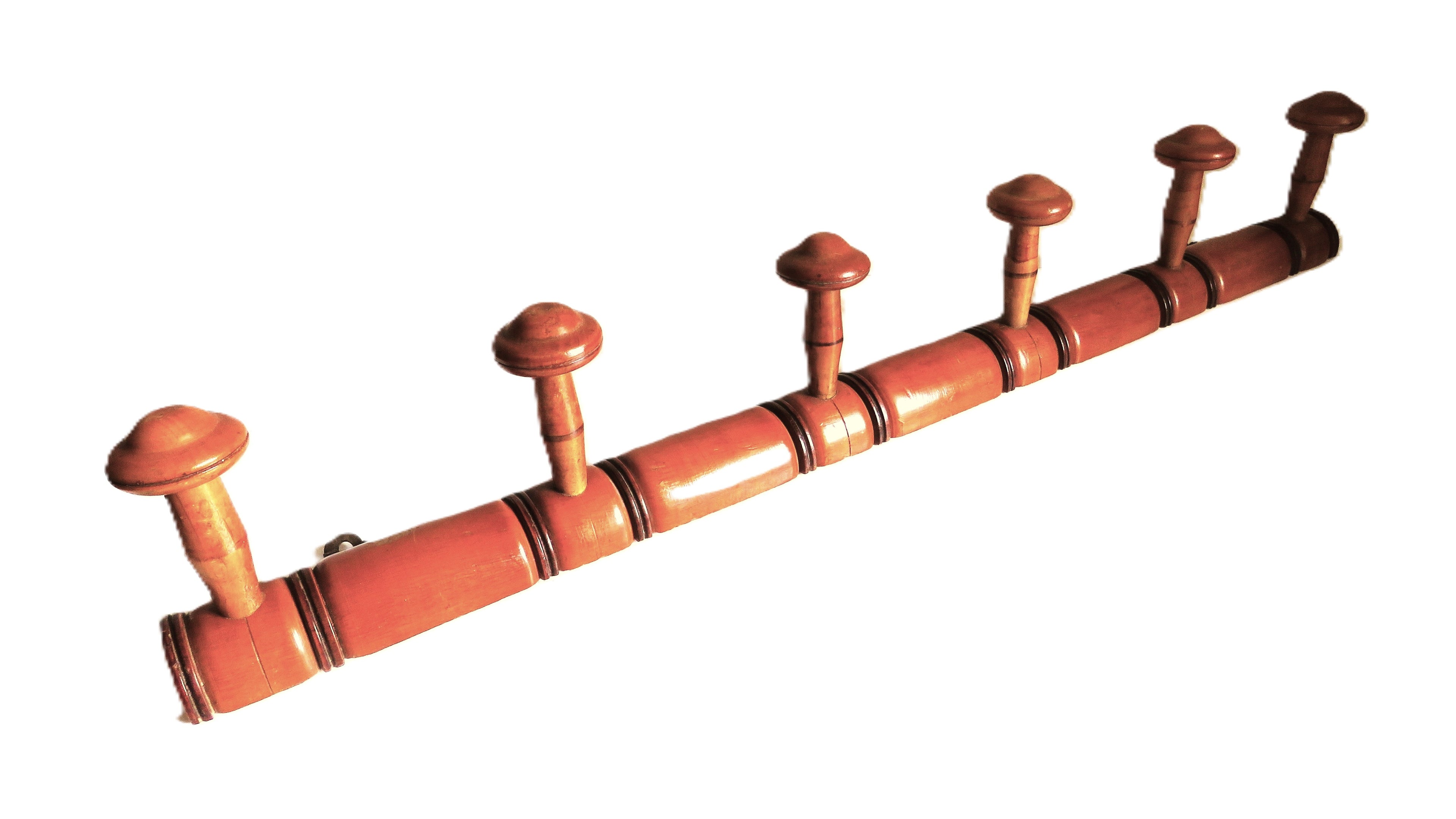 Antique French Wooden Wall Coat Rack with Six Pegs – Rustic Country Farmhouse Peg Rack - Vintage French Treasures