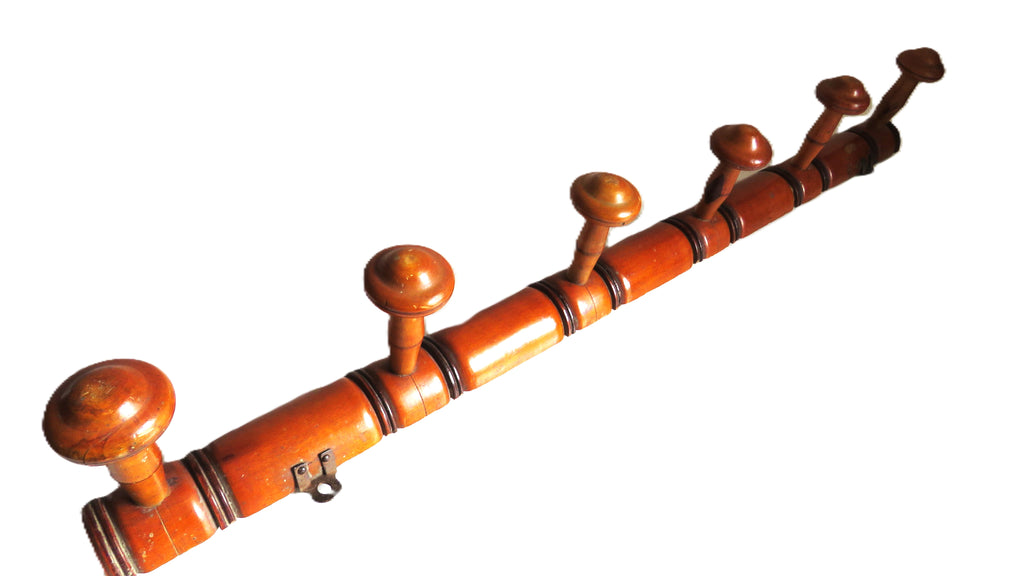 Antique French Wooden Wall Coat Rack with Six Pegs – Rustic Country Farmhouse Peg Rack - Vintage French Treasures
