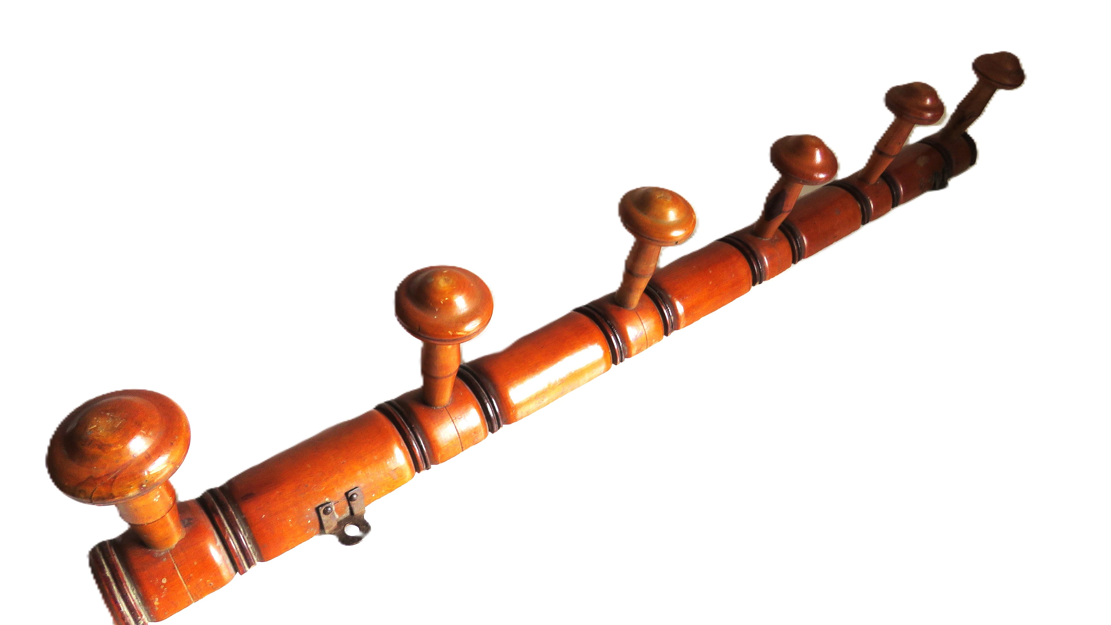 Antique French Wooden Wall Coat Rack with Six Pegs – Rustic Country Farmhouse Peg Rack - Vintage French Treasures