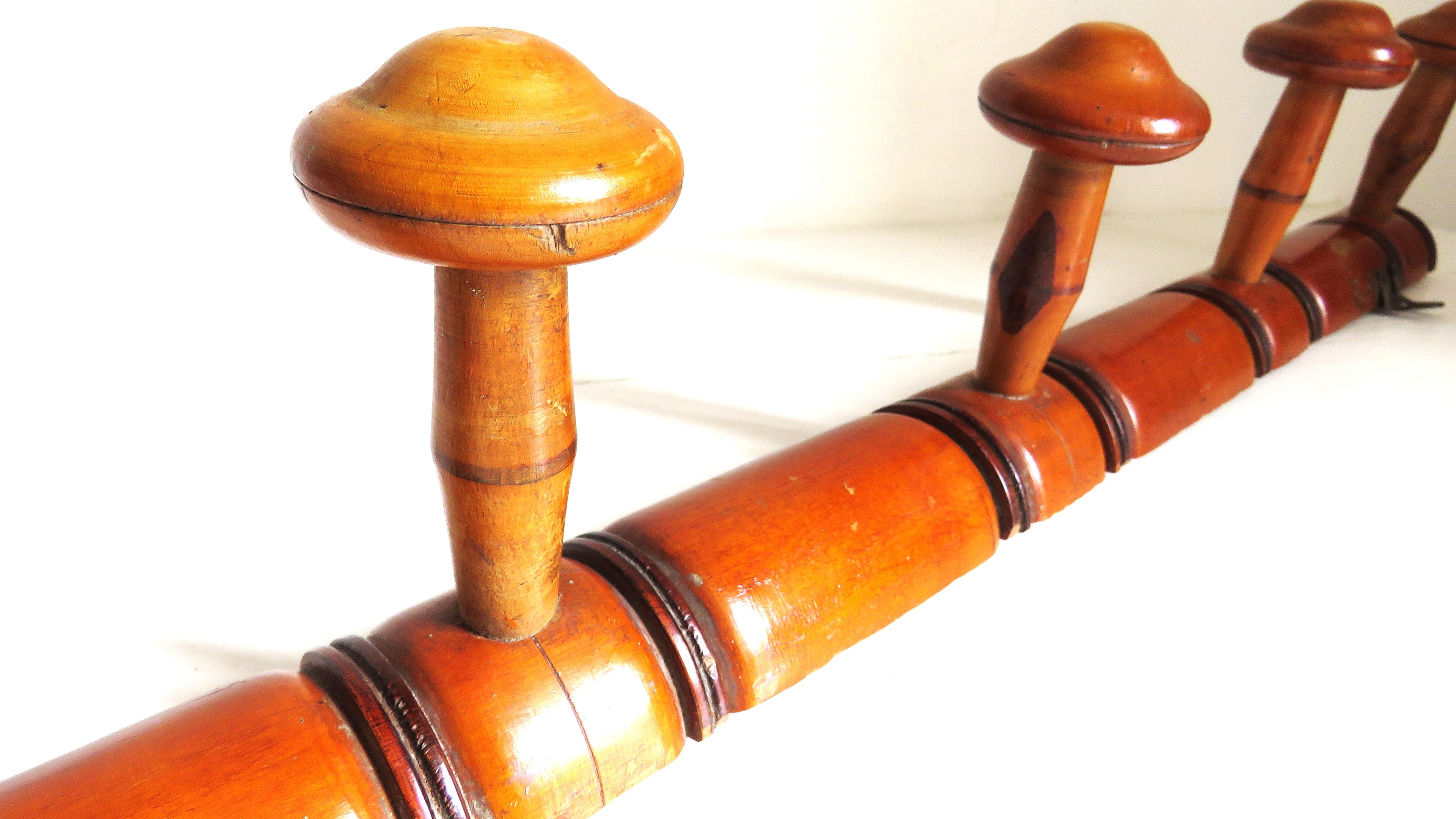 Antique French Wooden Wall Coat Rack with Six Pegs – Rustic Country Farmhouse Peg Rack - Vintage French Treasures