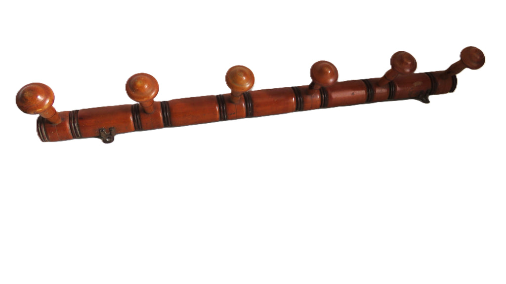Antique French Wooden Wall Coat Rack with Six Pegs – Rustic Country Farmhouse Peg Rack - Vintage French Treasures