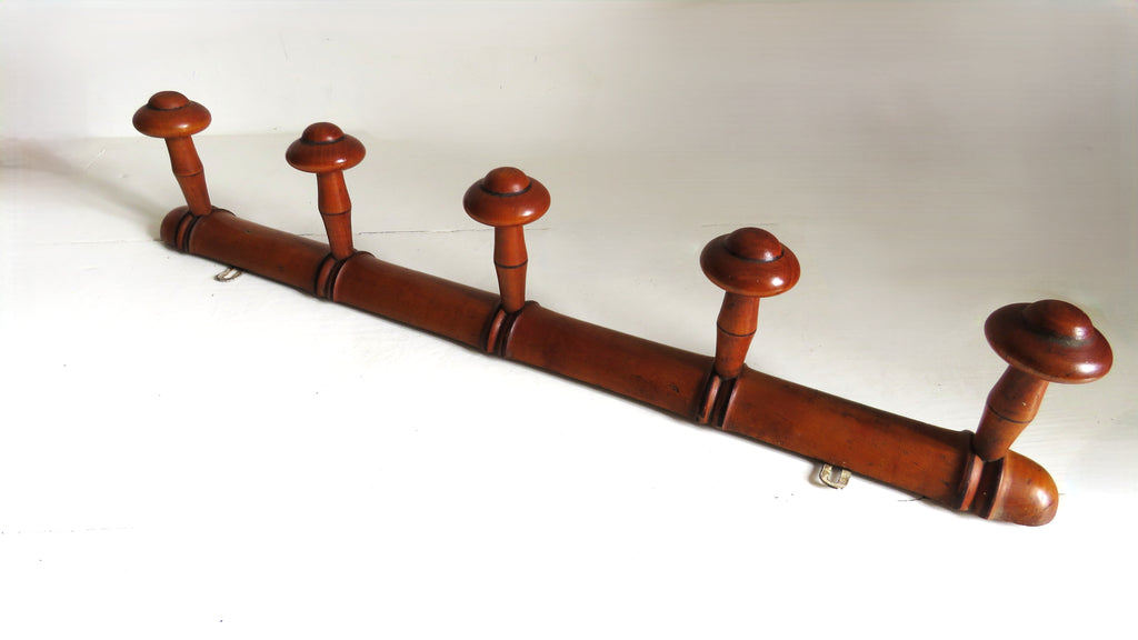 Vintage French Chinoiserie Faux Bamboo Wooden Coat Rack | Five Peg Hooks - Vintage French Treasures