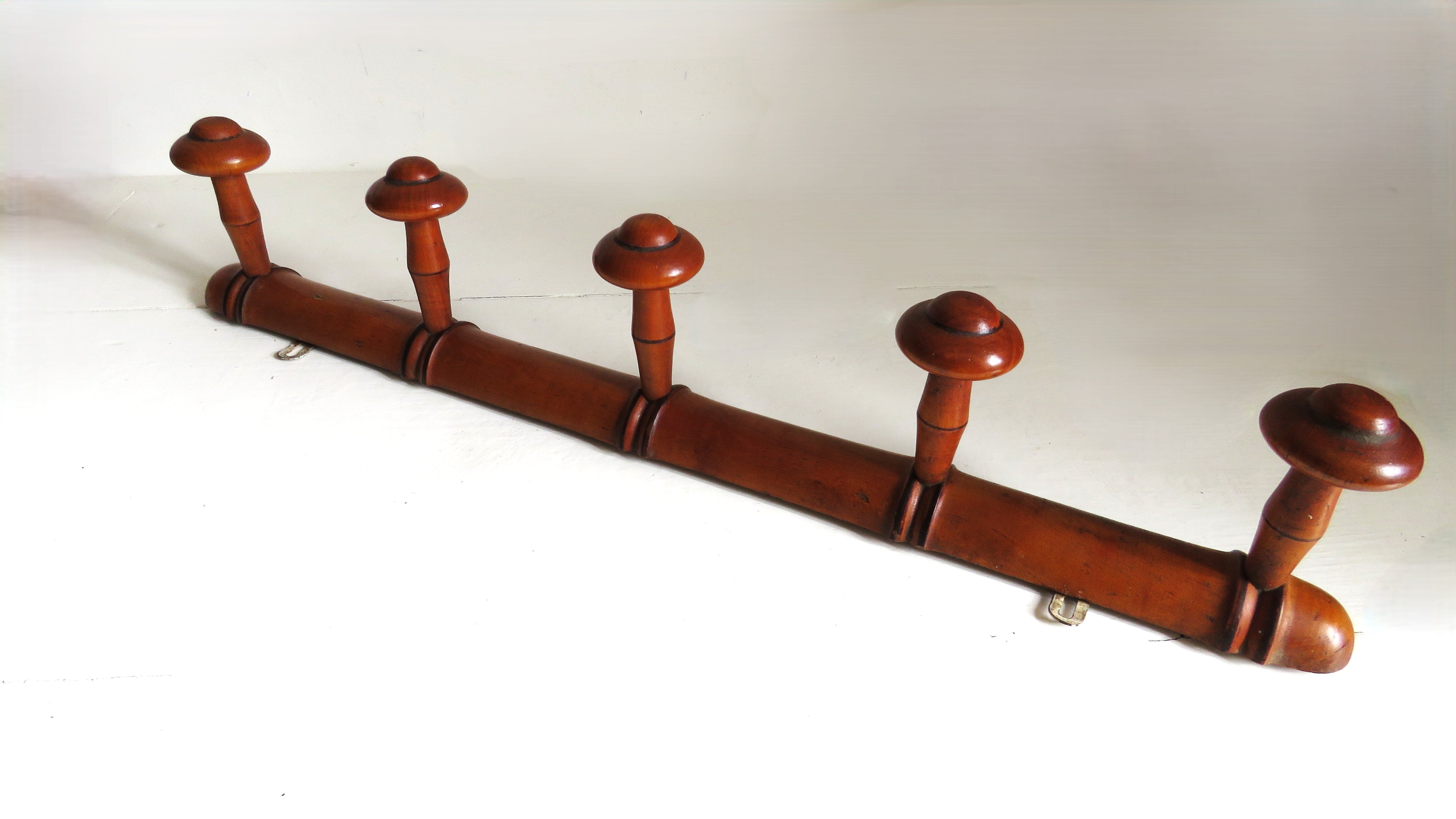 Vintage French Chinoiserie Faux Bamboo Wooden Coat Rack | Five Peg Hooks - Vintage French Treasures