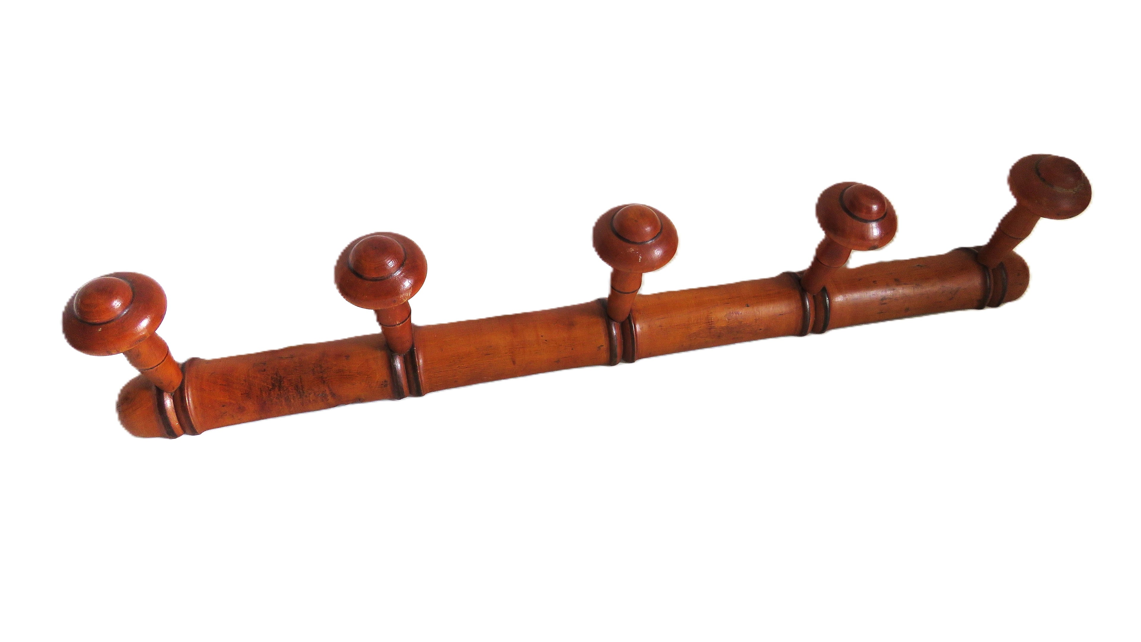 Vintage French Chinoiserie Faux Bamboo Wooden Coat Rack | Five Peg Hooks - Vintage French Treasures