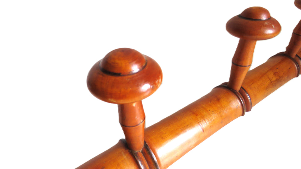 Vintage French Chinoiserie Faux Bamboo Wooden Coat Rack | Five Peg Hooks - Vintage French Treasures