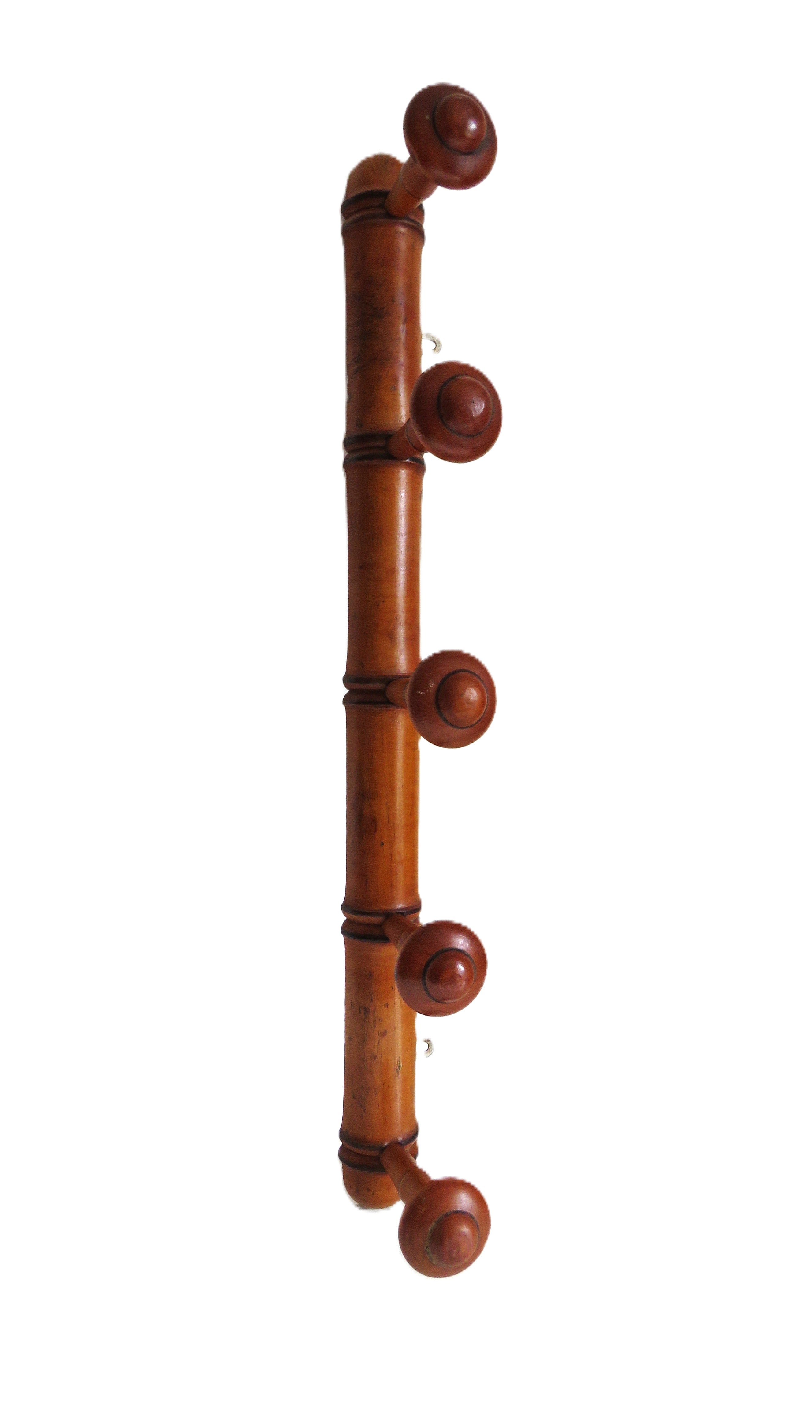 Vintage French Chinoiserie Faux Bamboo Wooden Coat Rack | Five Peg Hooks - Vintage French Treasures