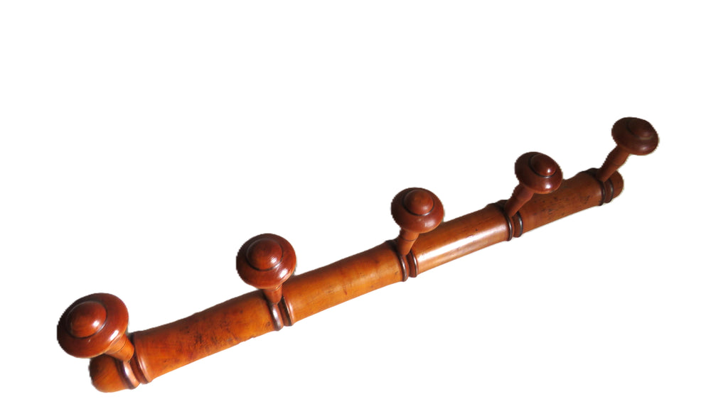 Vintage French Chinoiserie Faux Bamboo Wooden Coat Rack | Five Peg Hooks - Vintage French Treasures