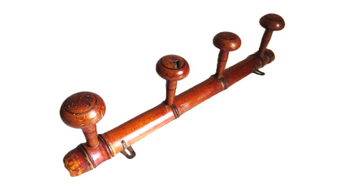 Antique French Chinoiserie Wooden Wall Coat Rack Peg Rail Rustic Country Hooks - Vintage French Treasures