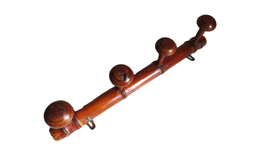 Antique French Chinoiserie Wooden Wall Coat Rack Peg Rail Rustic Country Hooks - Vintage French Treasures