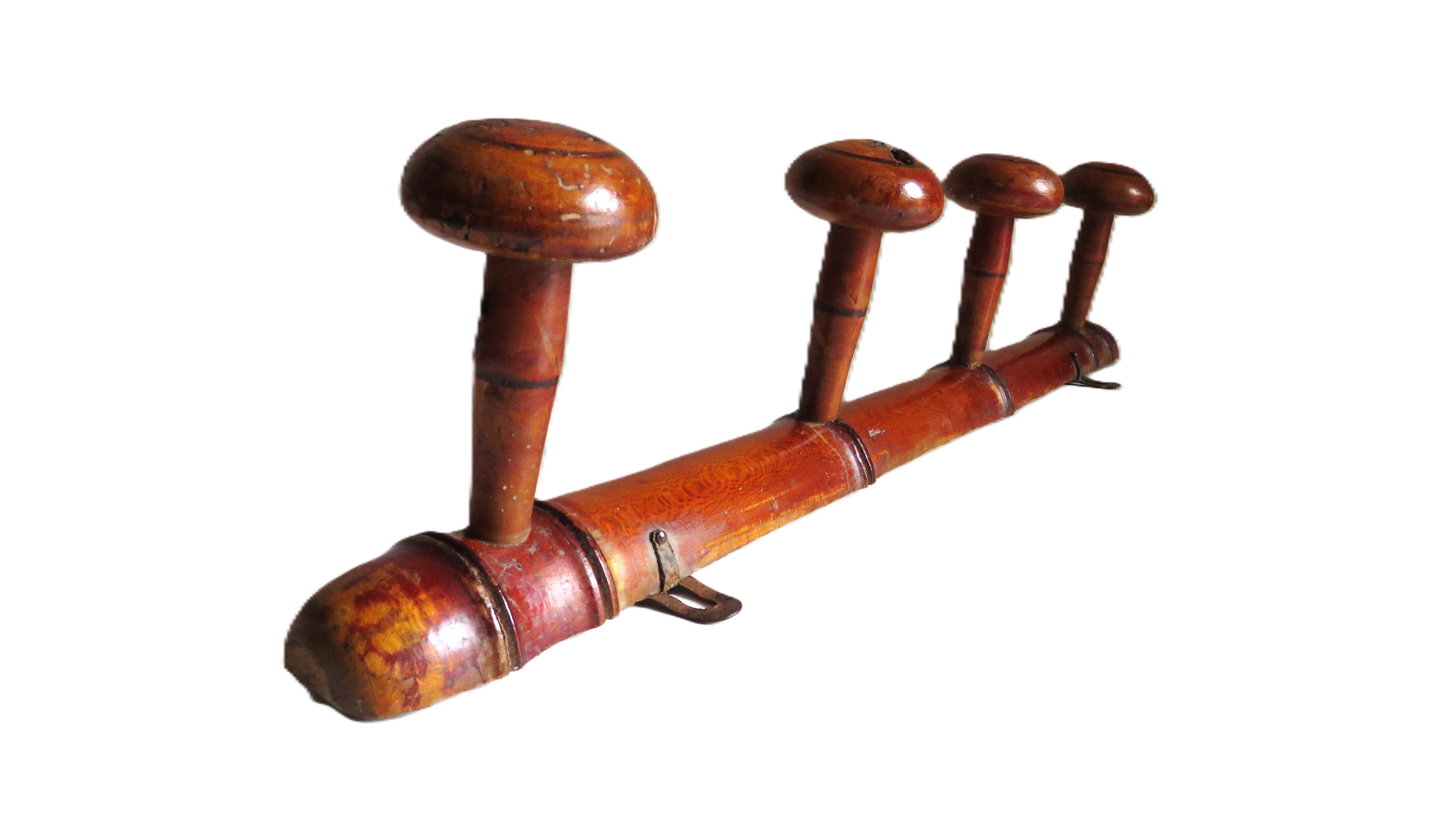 Antique French Chinoiserie Wooden Wall Coat Rack Peg Rail Rustic Country Hooks - Vintage French Treasures